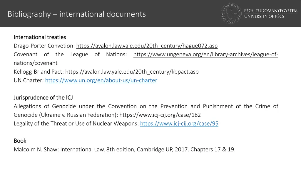bibliography international documents