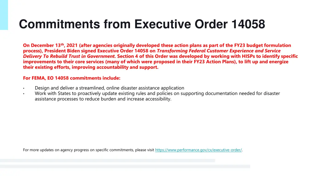 commitments from executive order 14058