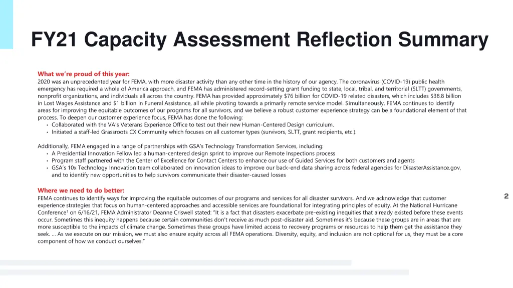 fy21 capacity assessment reflection summary