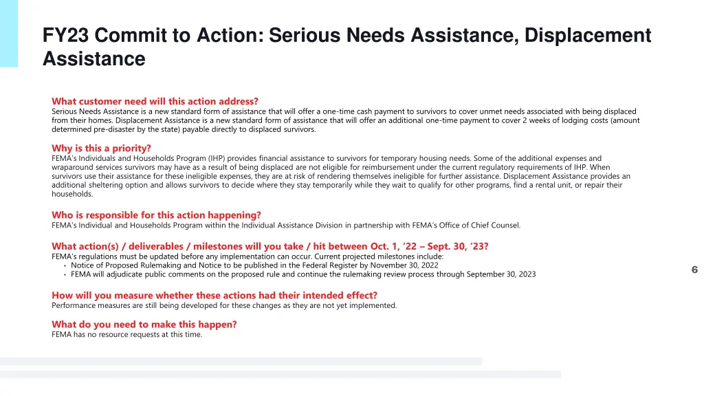 fy23 commit to action serious needs assistance