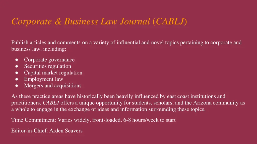corporate business law journal cablj