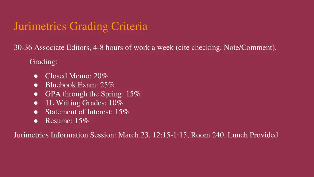 jurimetrics grading criteria