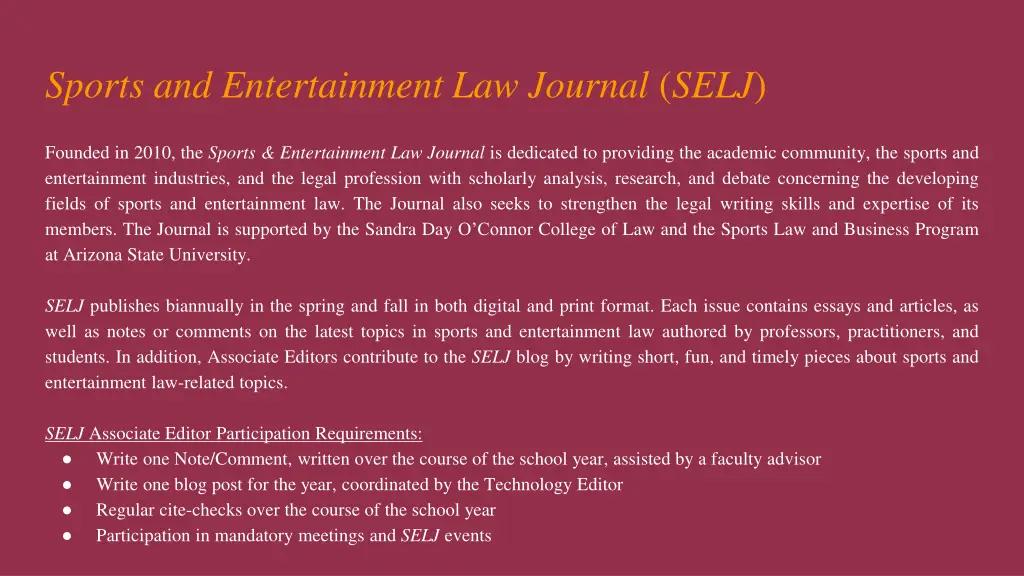 sports and entertainment law journal selj