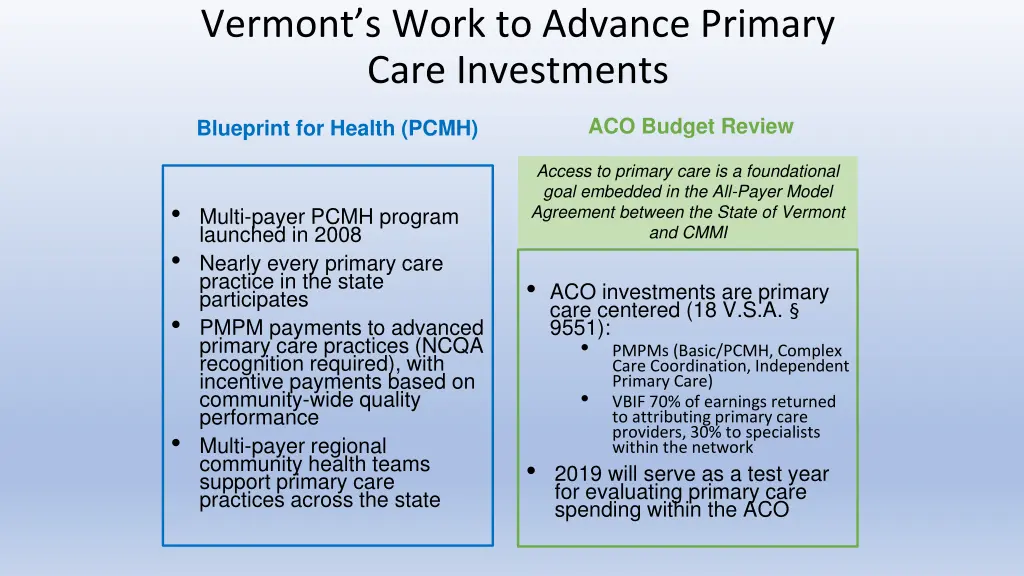 vermont s work to advance primary care investments