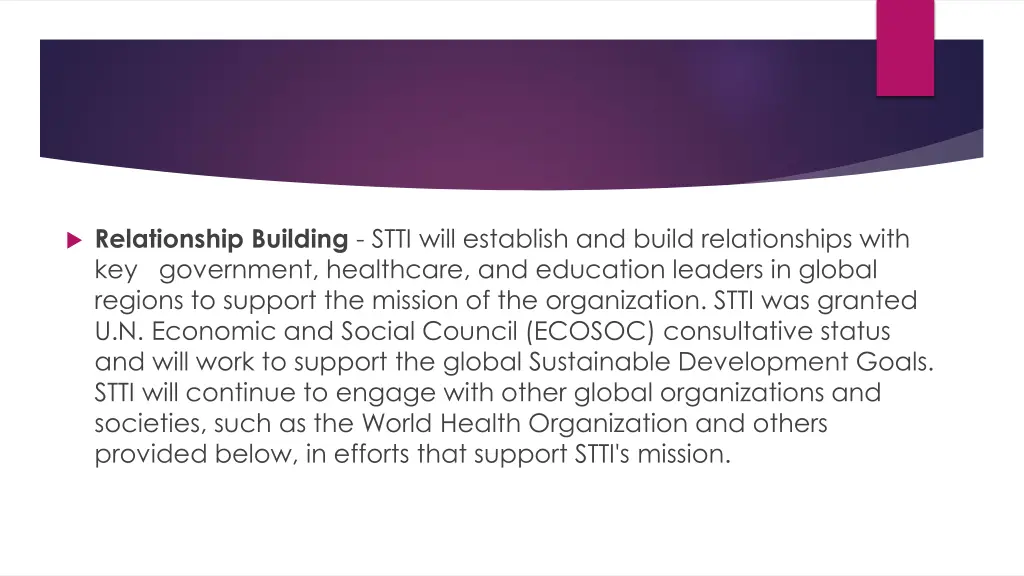 relationship building stti will establish