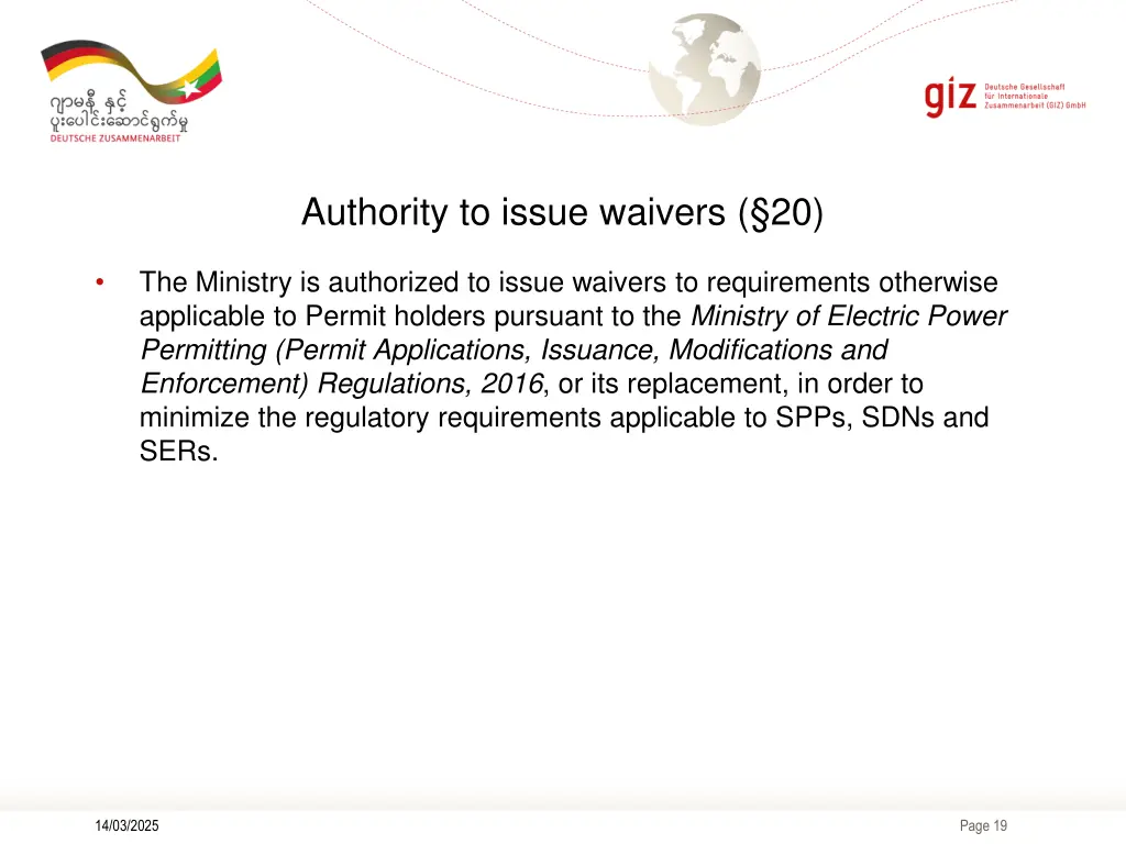 authority to issue waivers 20