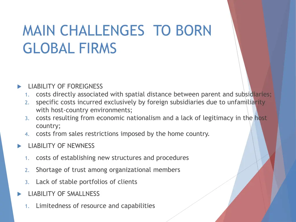 main challenges to born global firms