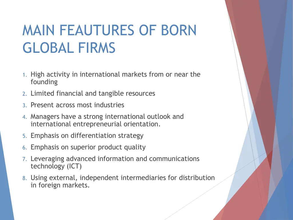 main feautures of born global firms