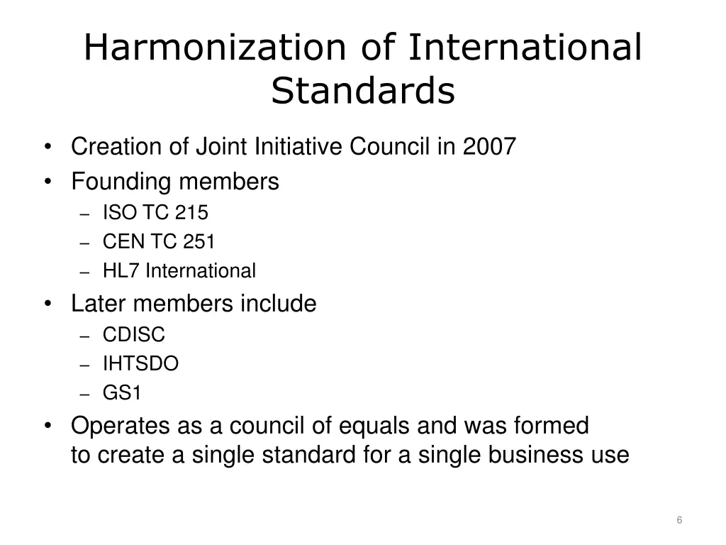 harmonization of international standards