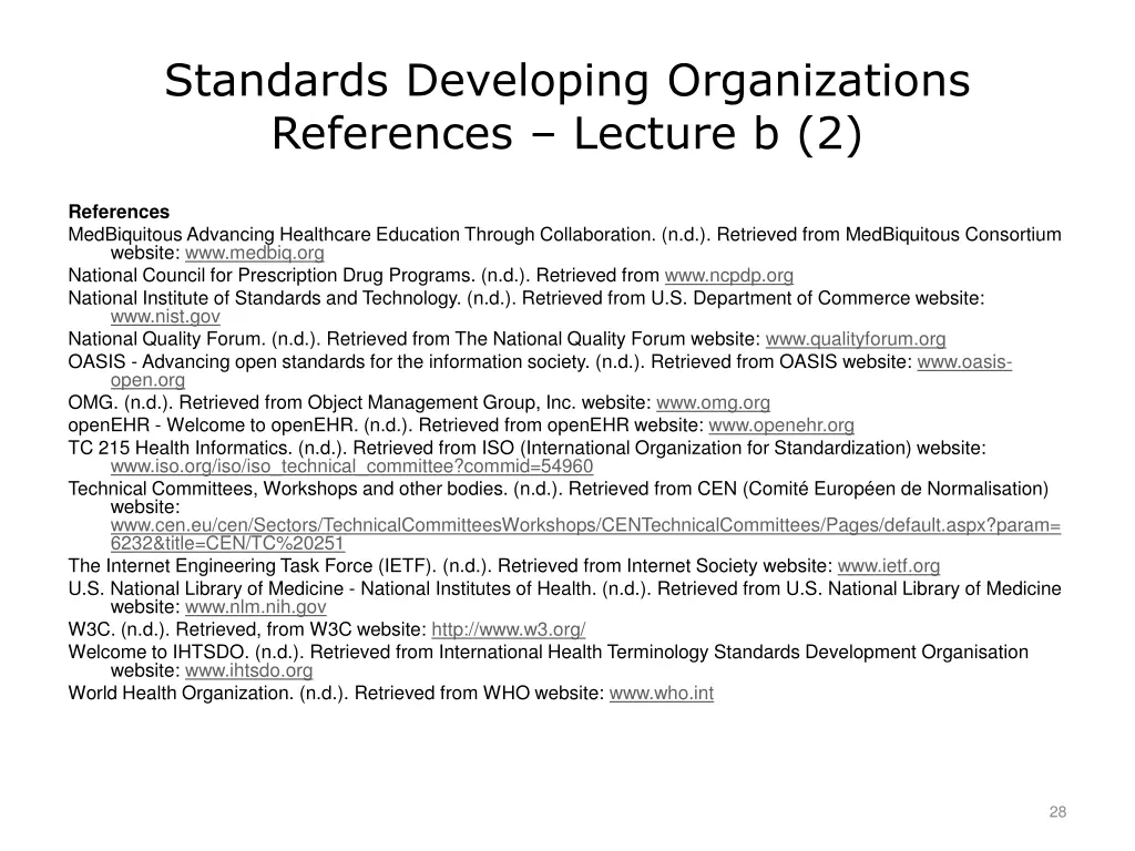 standards developing organizations references 1