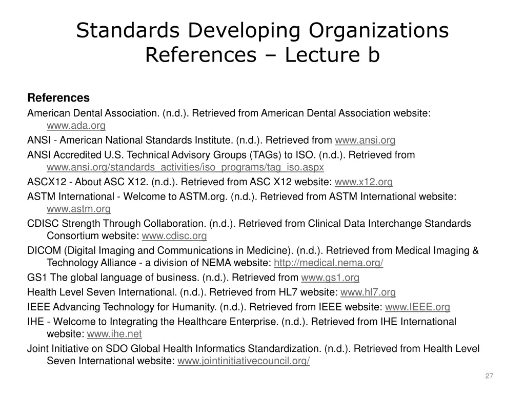 standards developing organizations references
