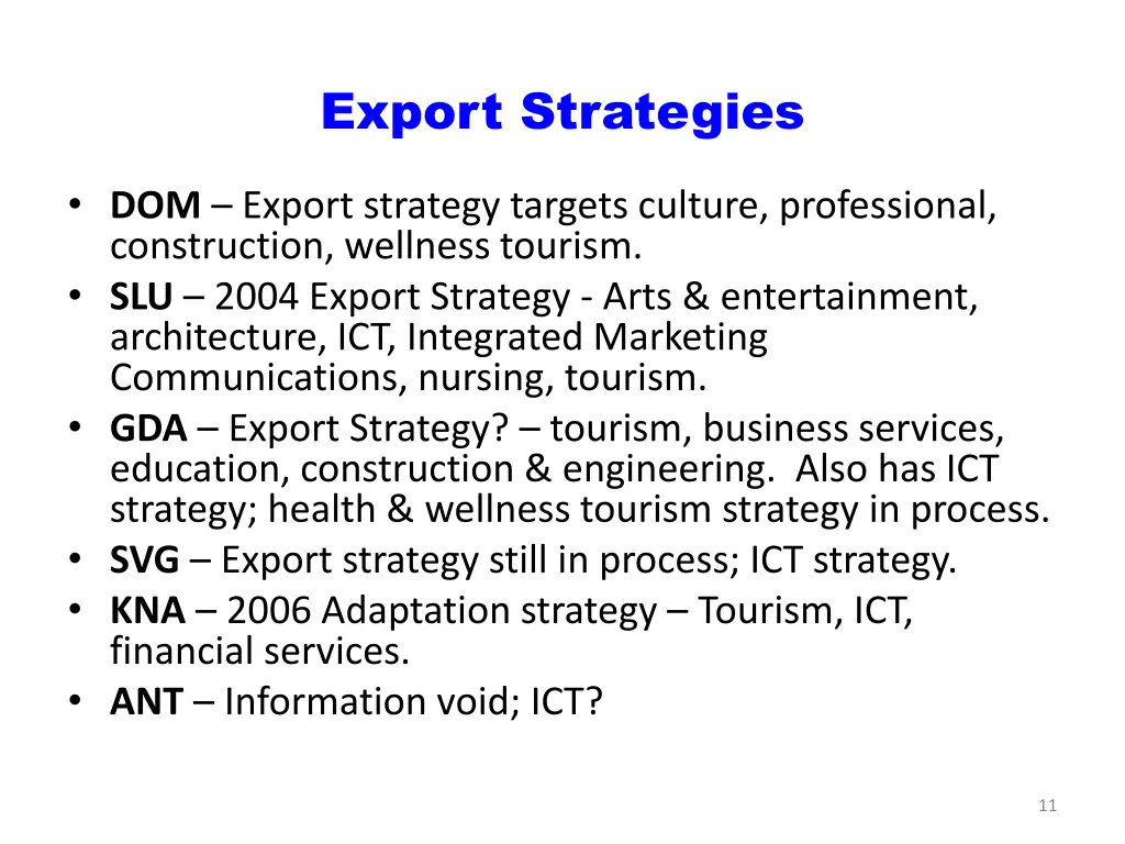 export strategies