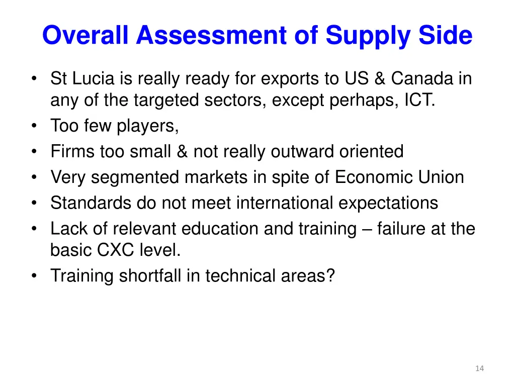 overall assessment of supply side