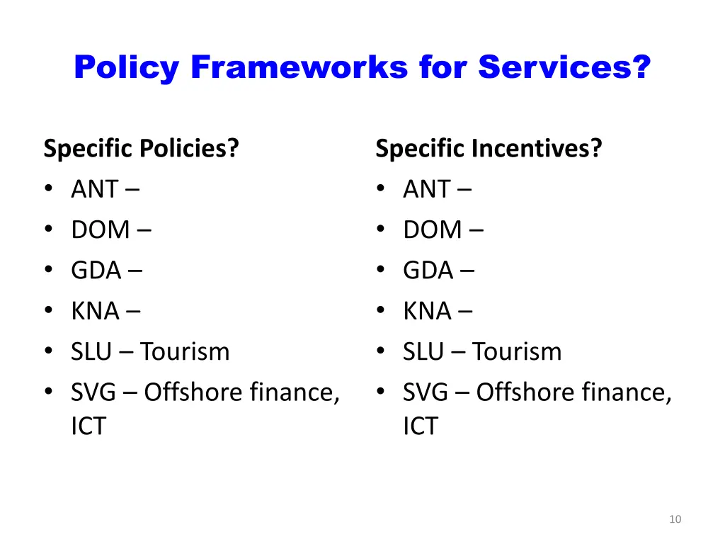 policy frameworks for services