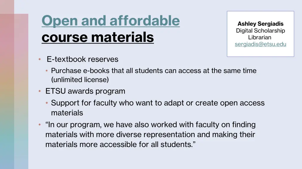 open and affordable course materials