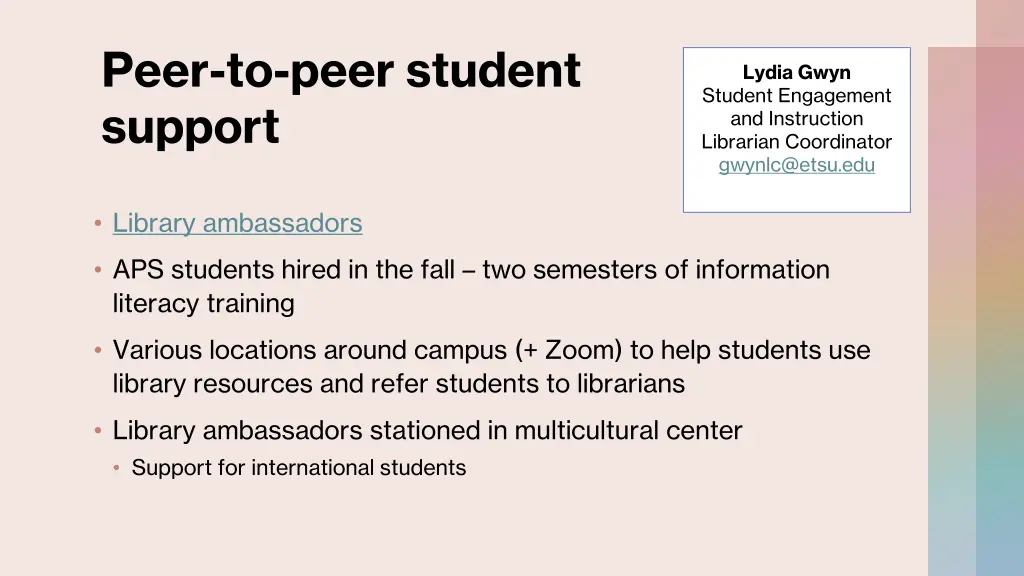 peer to peer student support