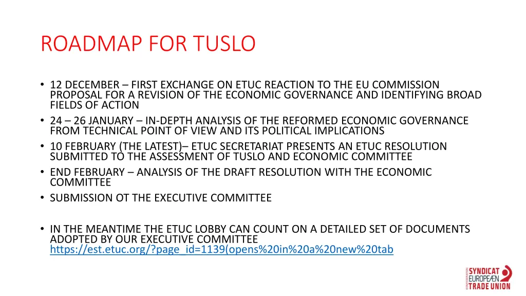 roadmap for tuslo
