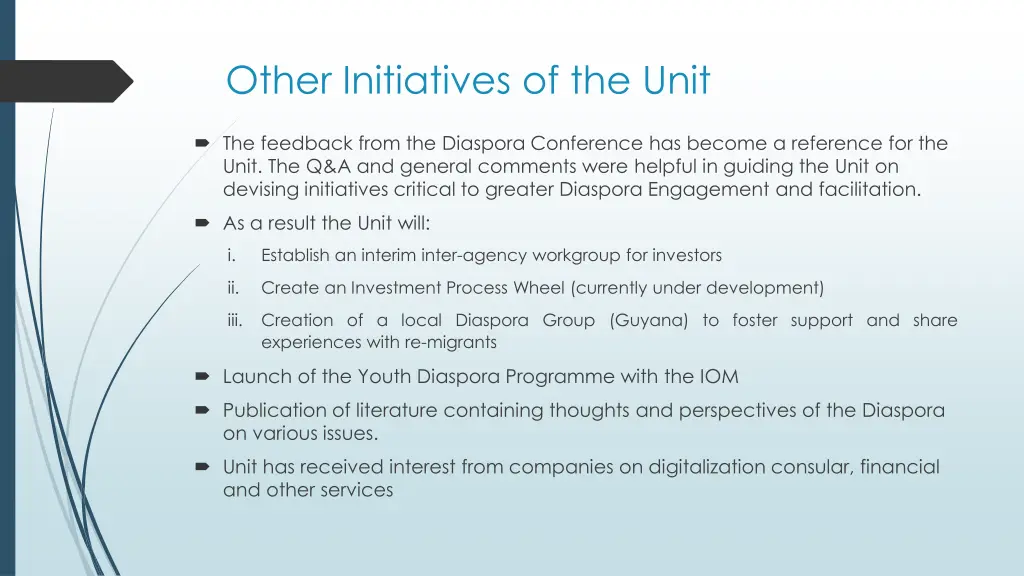 other initiatives of the unit