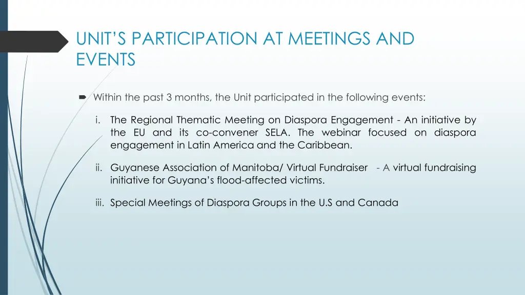unit s participation at meetings and events