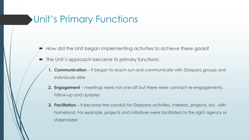 unit s primary functions