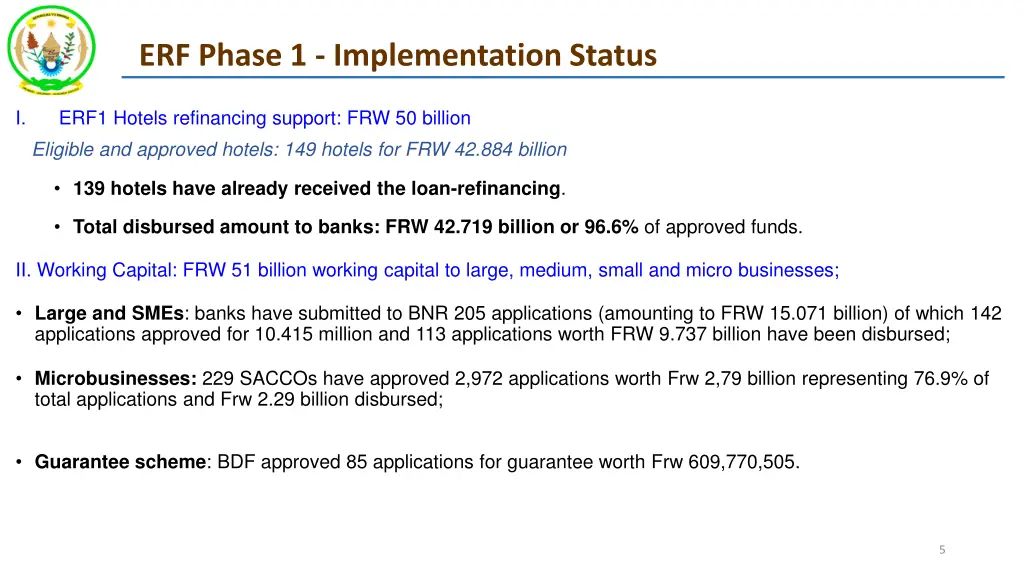erf phase 1 implementation status