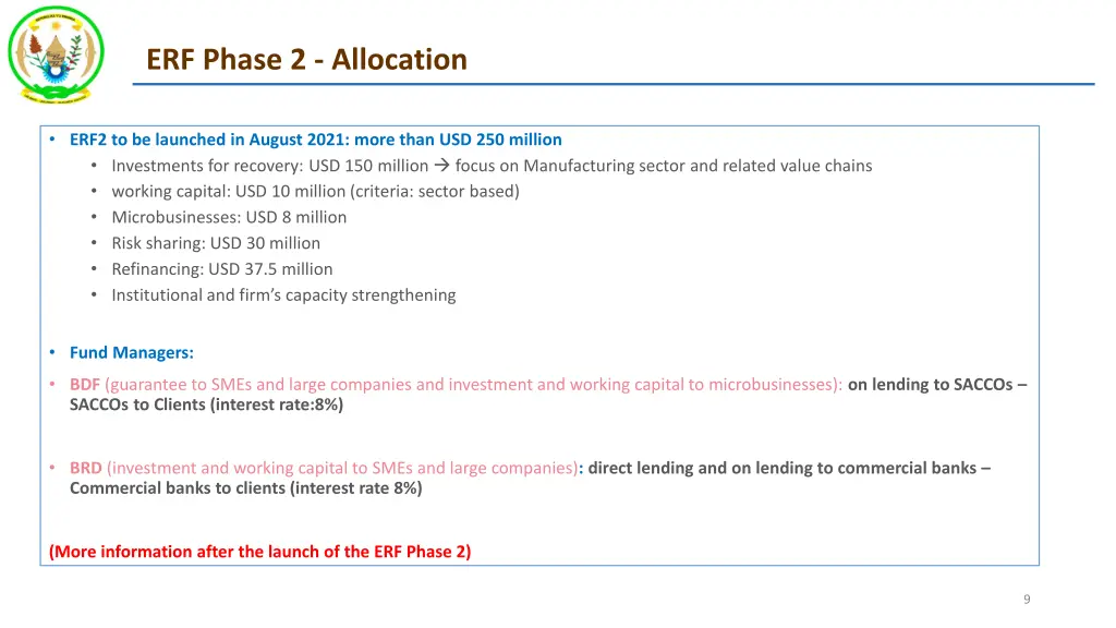 erf phase 2 allocation