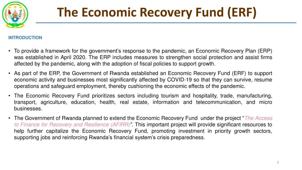 the economic recovery fund erf