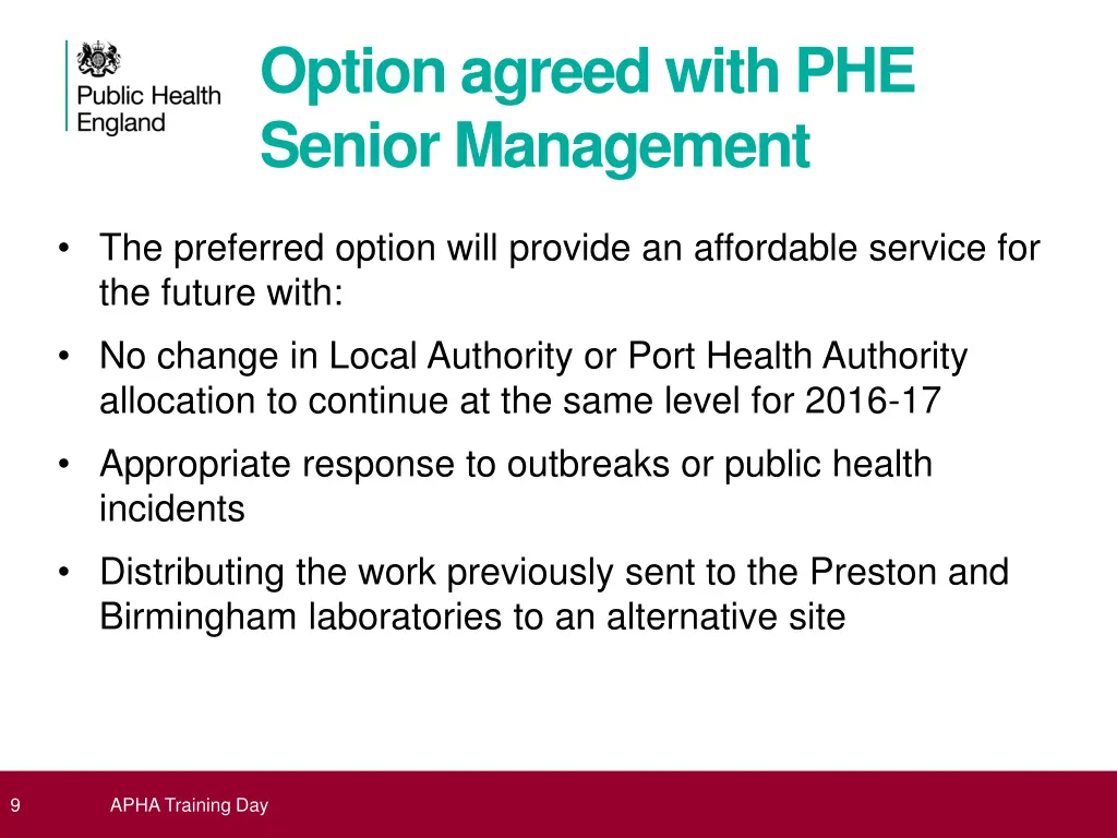option agreed with phe senior management