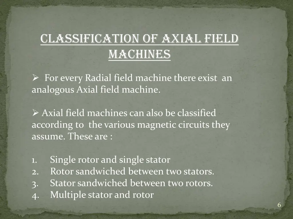 classification of axial field machines