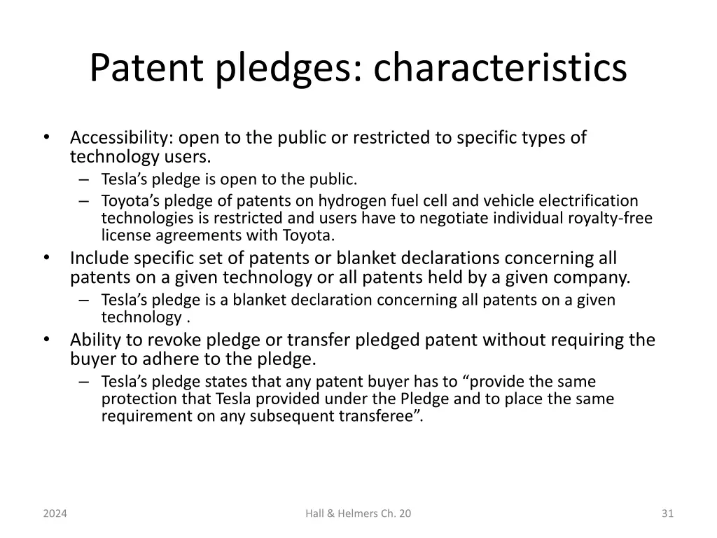 patent pledges characteristics