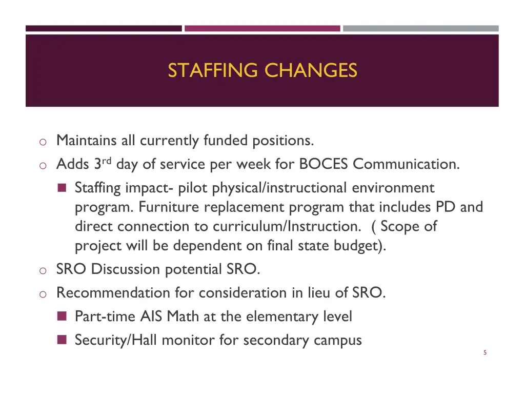 staffing changes