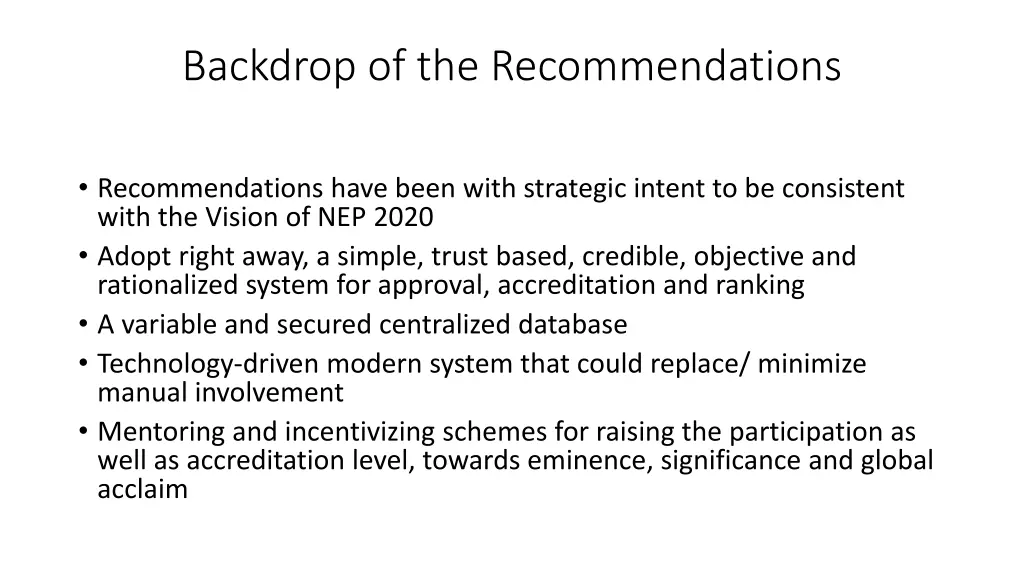 backdrop of the recommendations