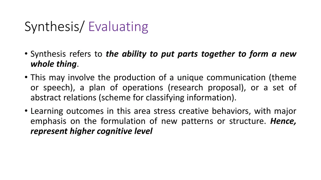 synthesis evaluating