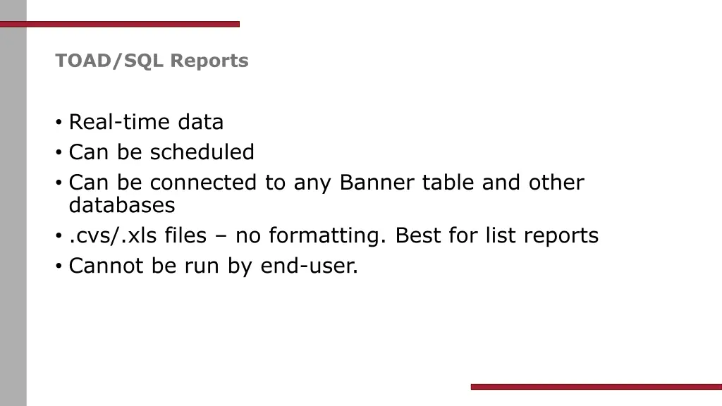 toad sql reports