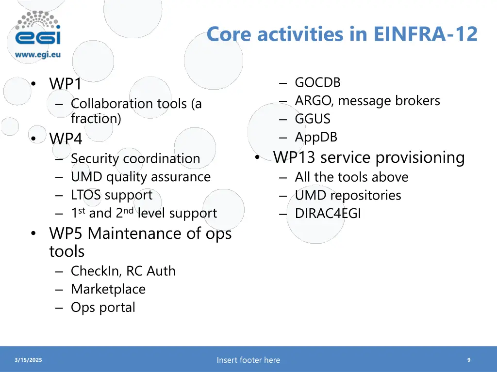 core activities in einfra 12