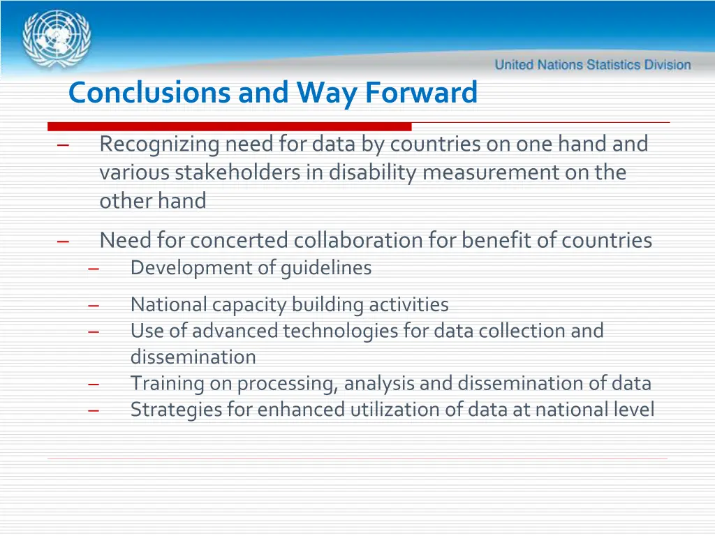 conclusions and way forward