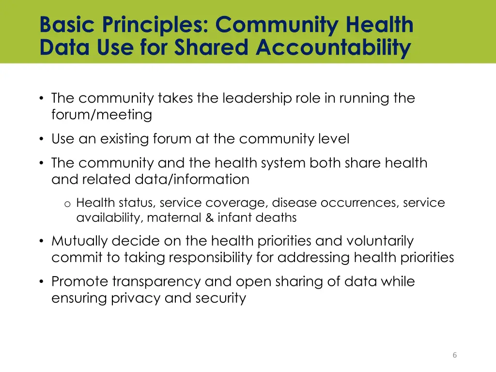 basic principles community health data