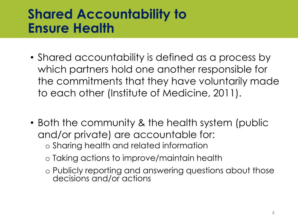 shared accountability to ensure health