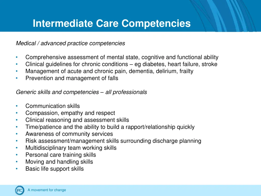 intermediate care competencies