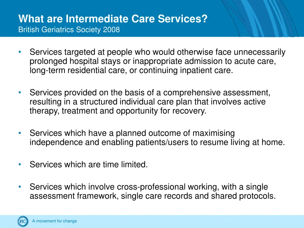 what are intermediate care services british