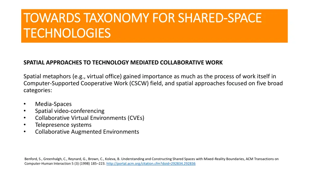 towards taxonomy for shared towards taxonomy