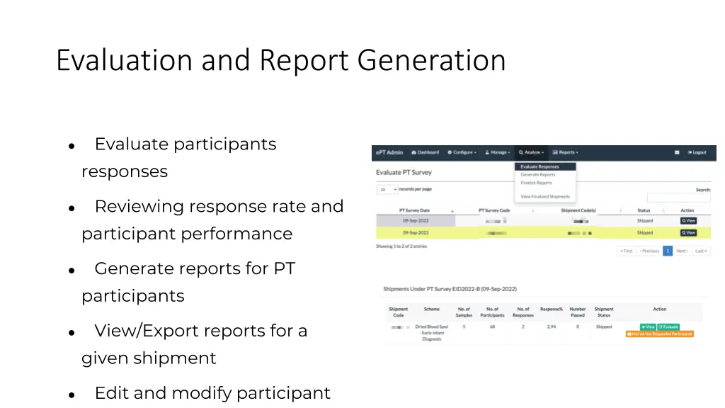 evaluation and report generation