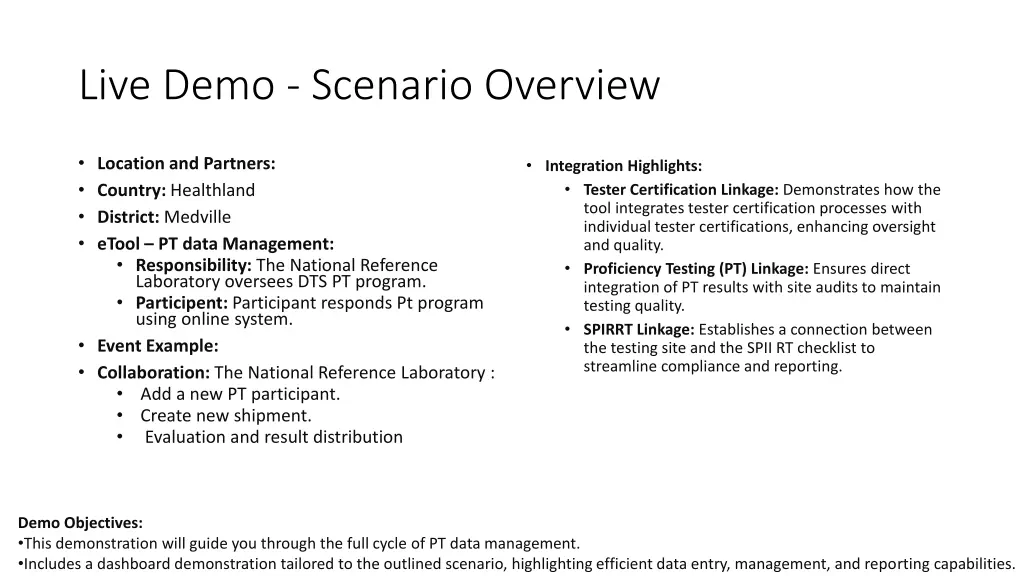 live demo scenario overview