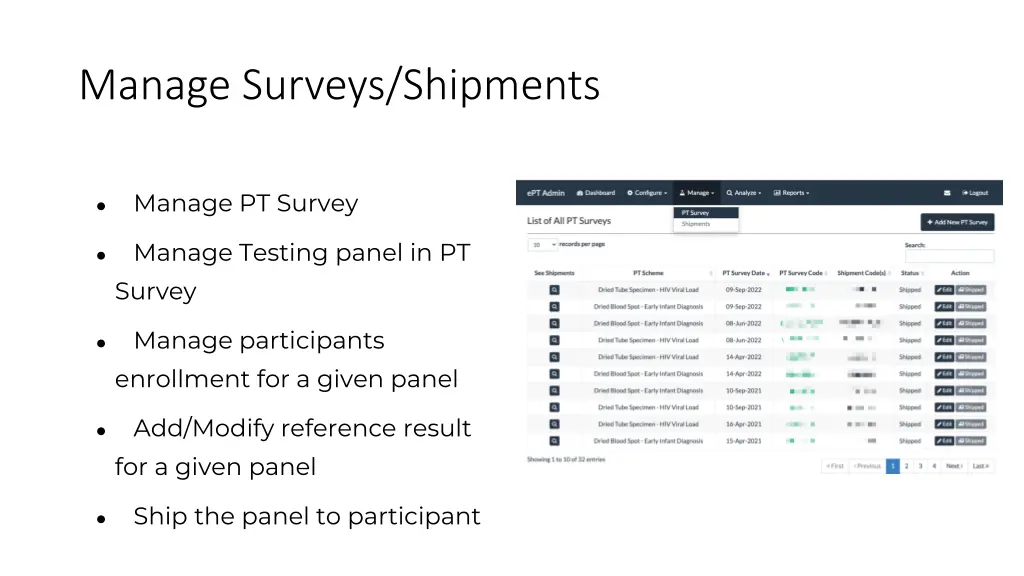 manage surveys shipments