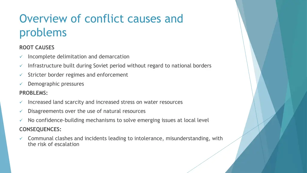 overview of conflict causes and problems