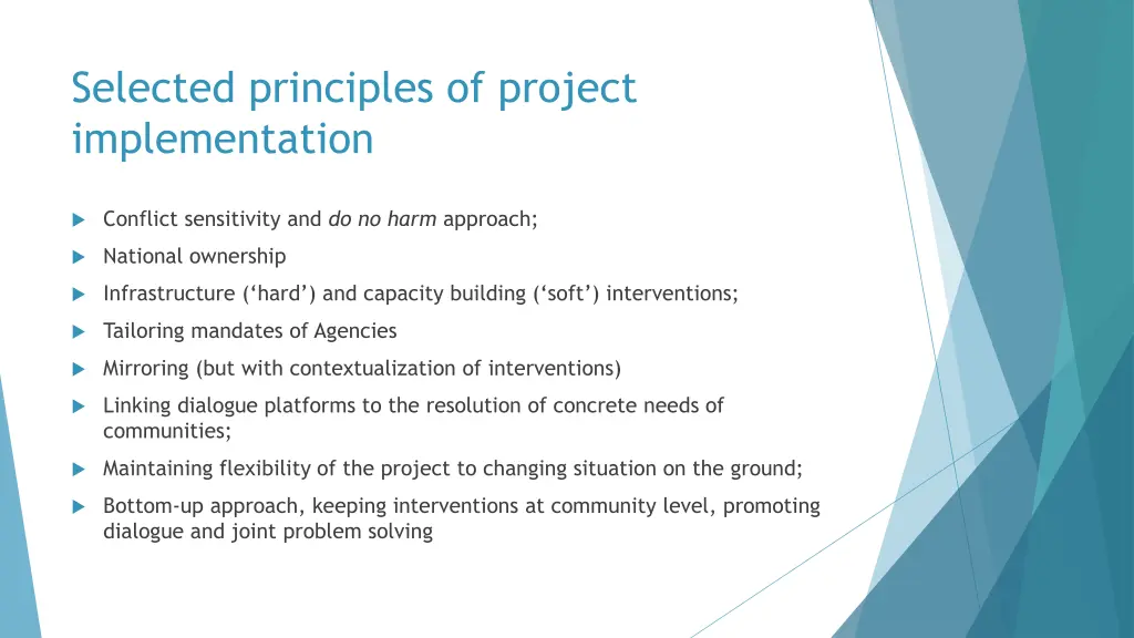 selected principles of project implementation
