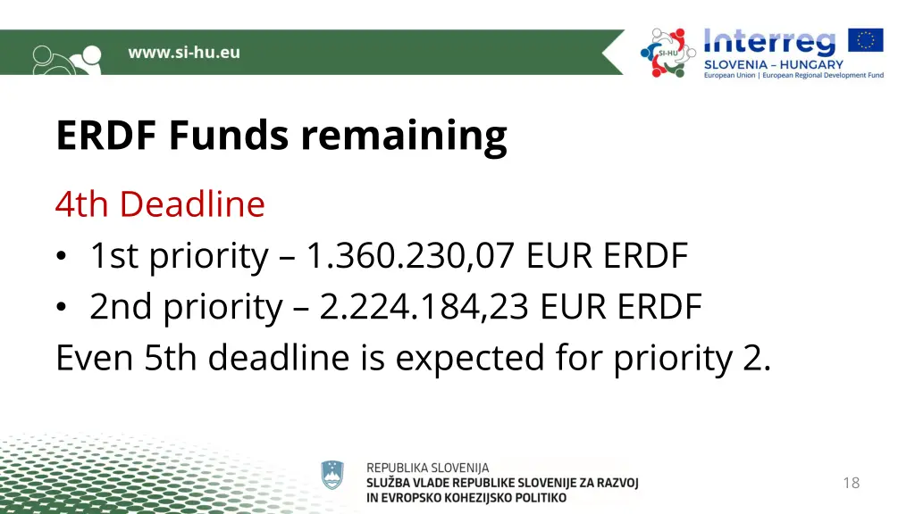 erdf funds remaining 4th deadline 1st priority
