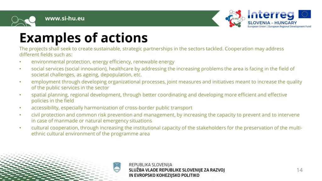 examples of actions the projects shall seek