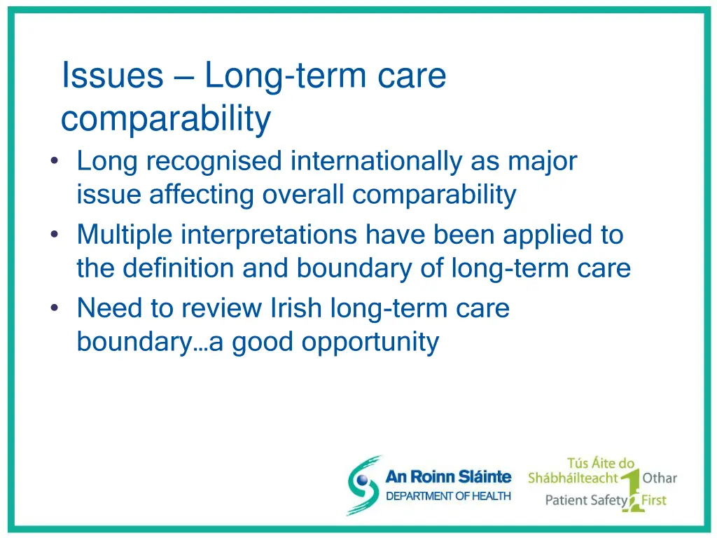 issues long term care comparability long