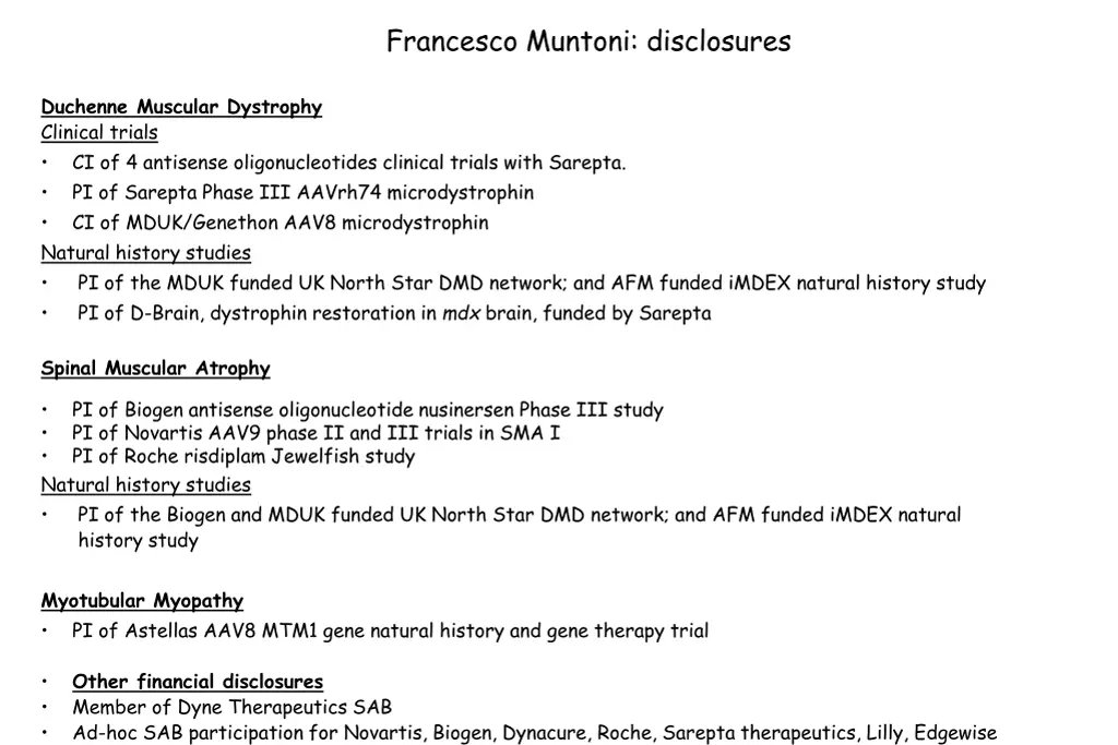 francesco muntoni disclosures